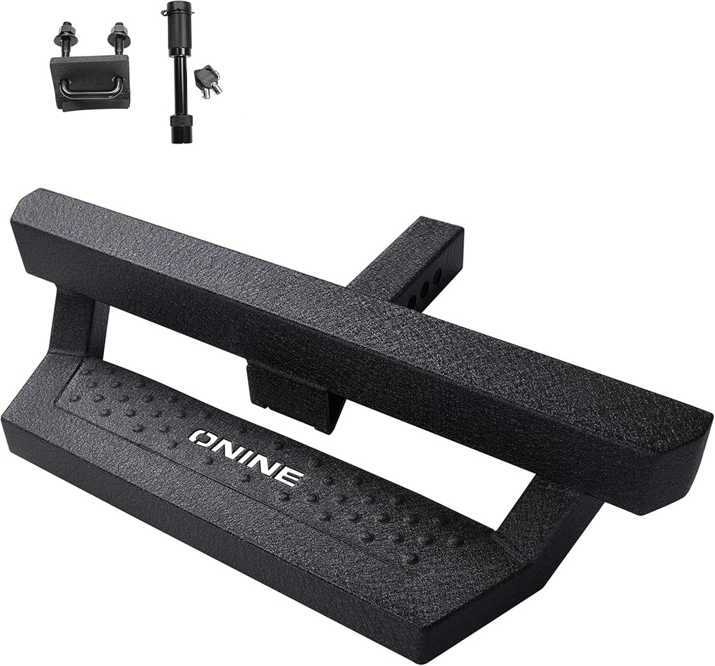 ONINE Texture Black Hitch Step with Hitch Lock and Stabilizer Fit 2” Receiver, Rear Bumper Guard, Hitch Armor