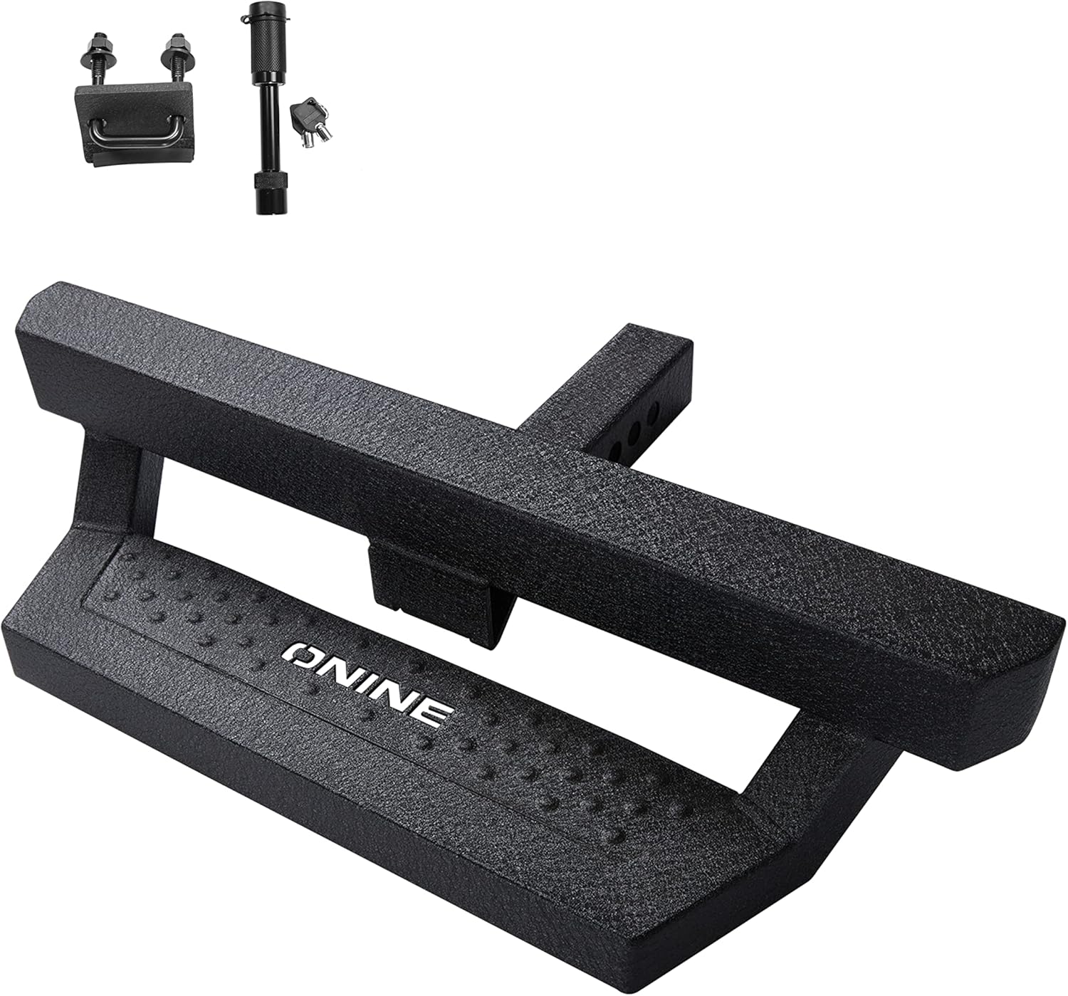 ONINE Texture Black Hitch Step with Hitch Lock and Stabilizer Fit 2” Receiver, Rear Bumper Guard, Hitch Armor