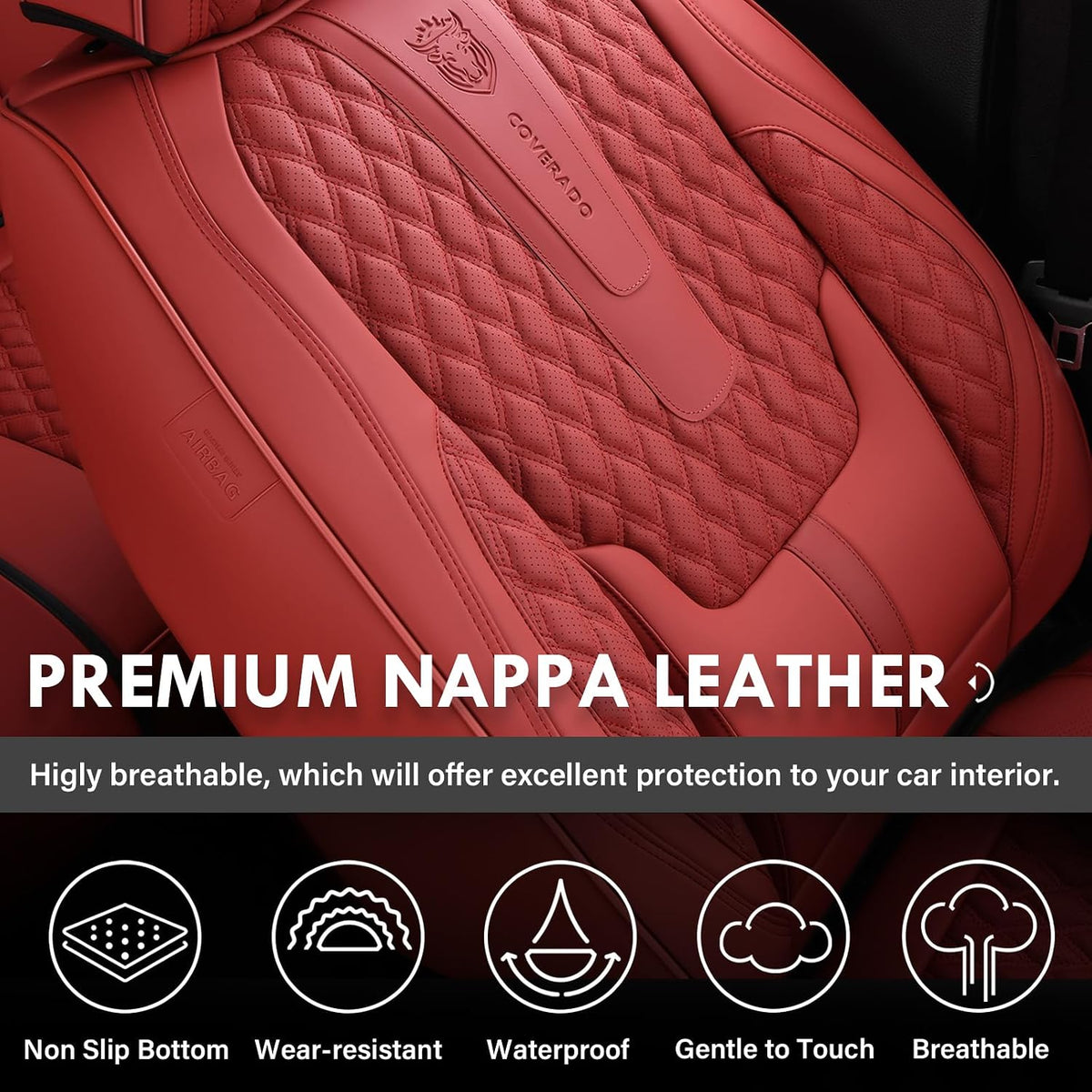 coverado car seat covers full set, red seat showing dimensions