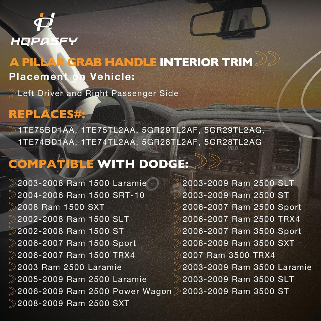 HQPASFY A Pillar Grab Handle Interior Trim (1 Pair), Compatible with 2002-2009 Dodge Ram 1500/2500/3500 Pickup, Replace# 1TE75BD1AA, 1TE74BD1AA Left Right Driver Passenger Side Beige