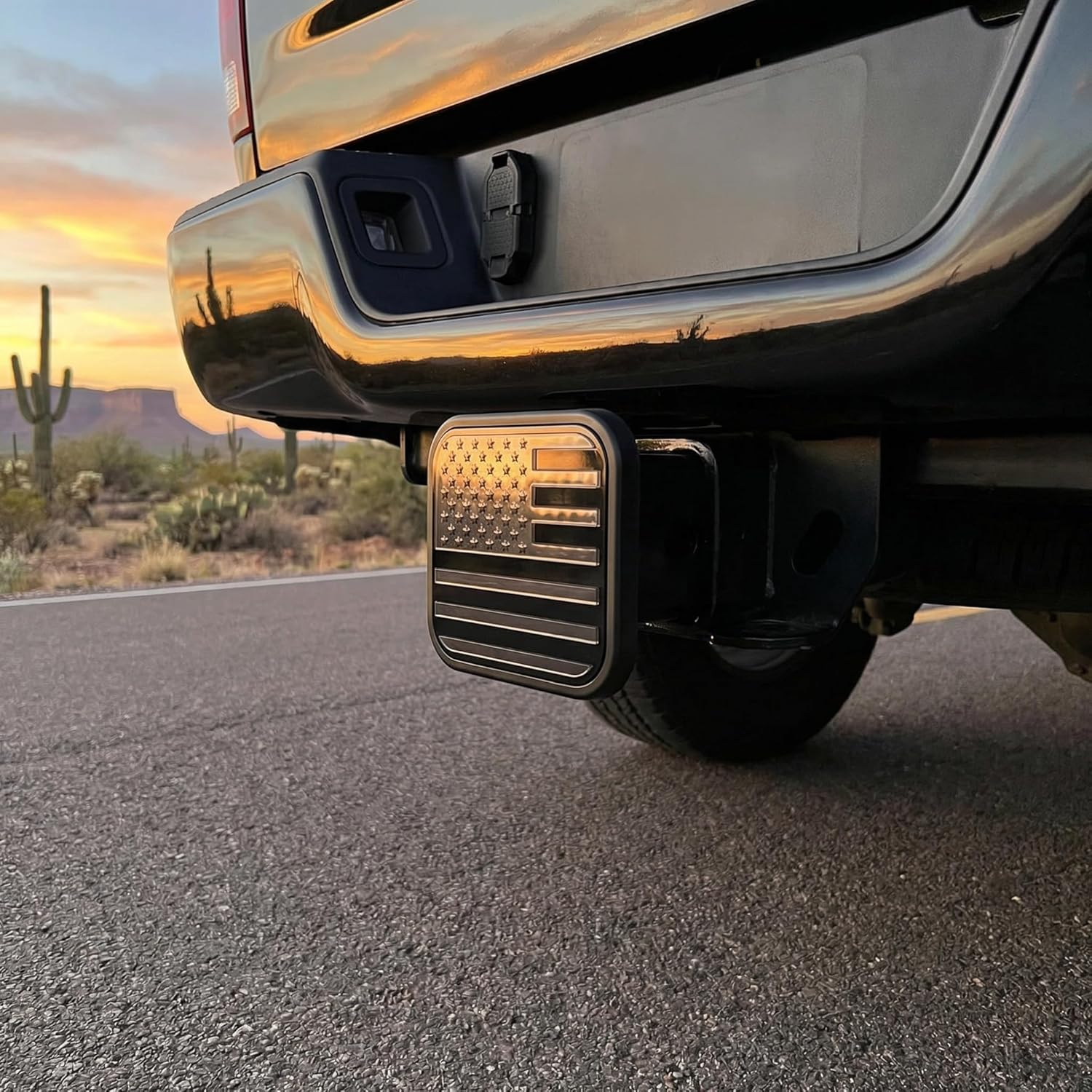 2 Inch Trailer Hitch Covers, Upgraded Rubber Tow Hitch Cover with American Flag Design, Black Silver Receiver Tube Hitch Plug, Automotive Exterior Accessories