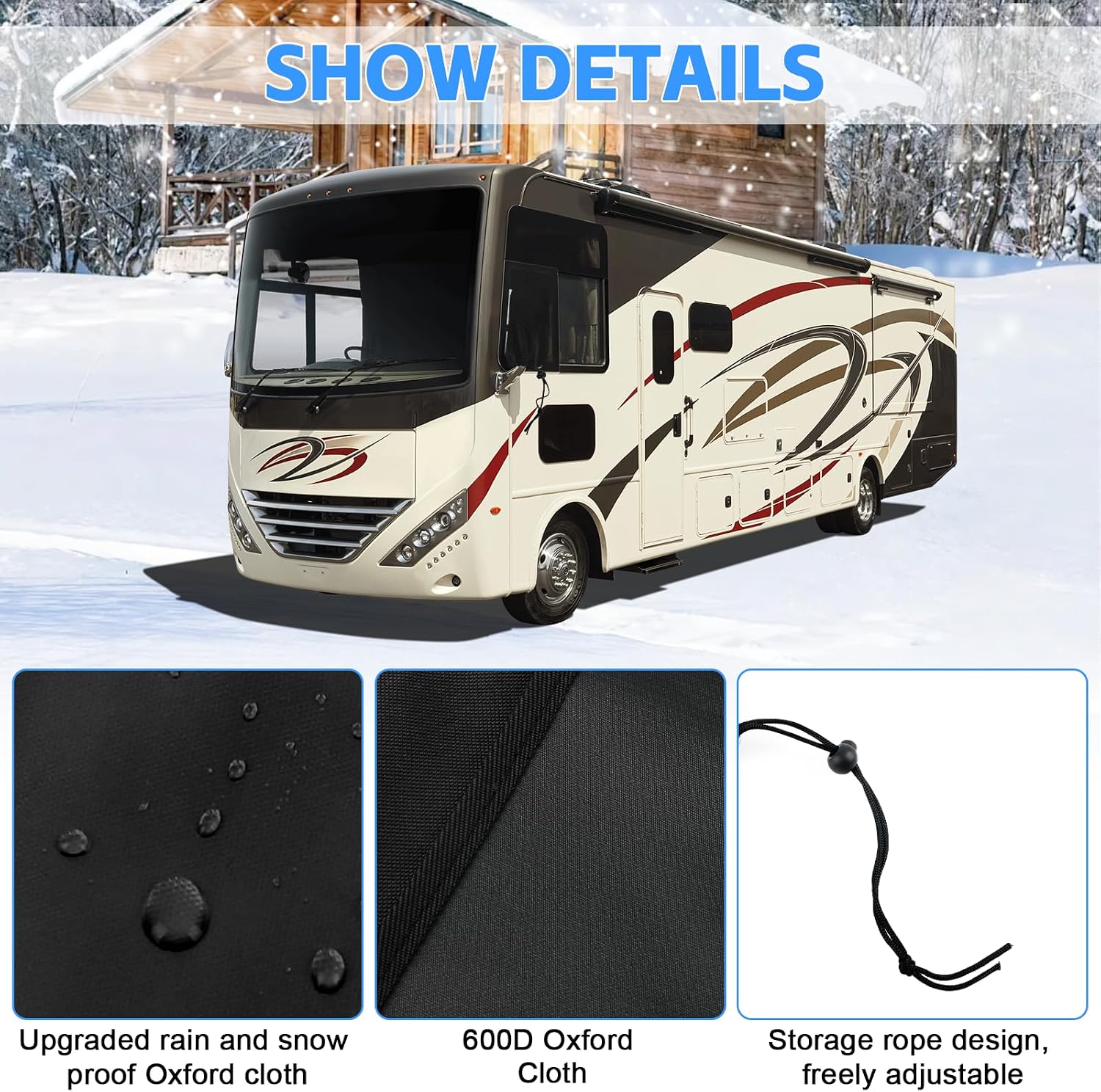 Winter-Proof Insulated RV Mirror Covers for Class A Motorhomes - Waterproof Sun Frost Protection-Black