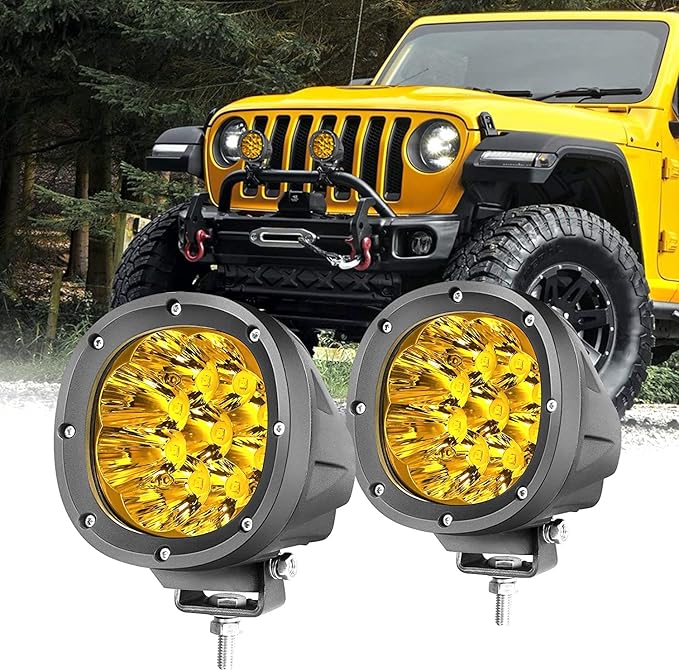 YCHOW-TECH 2PCS 4 Inch LED Amber Fog Lights 90W Yellow Round Offroad Light Bar - Image 7