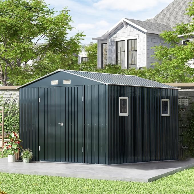 Breezz Outdoor Storage Shed 10 x 10 ft. Utility Tool Shed Metal Storage Garden - Image 4