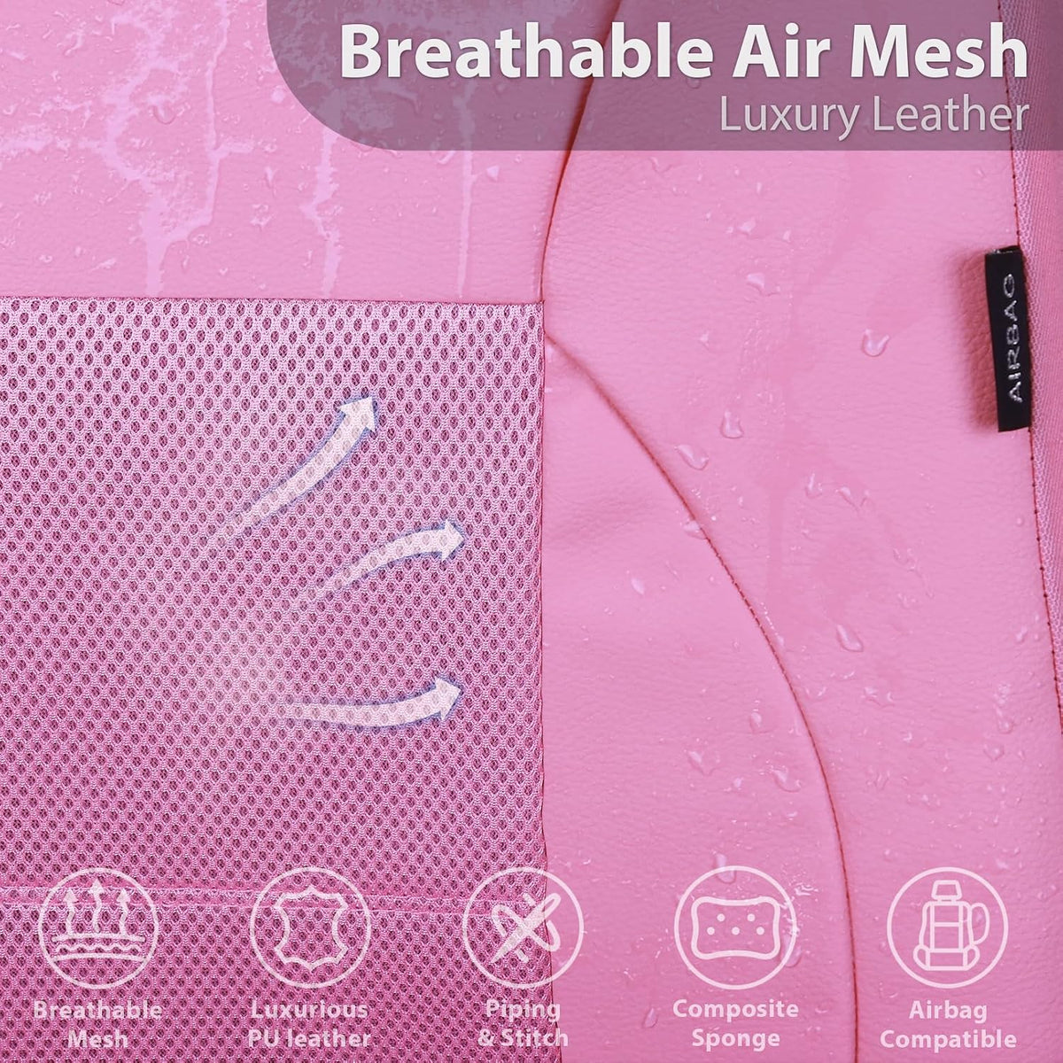 car pass pink leather seat cover automotive breathable, close-up detail