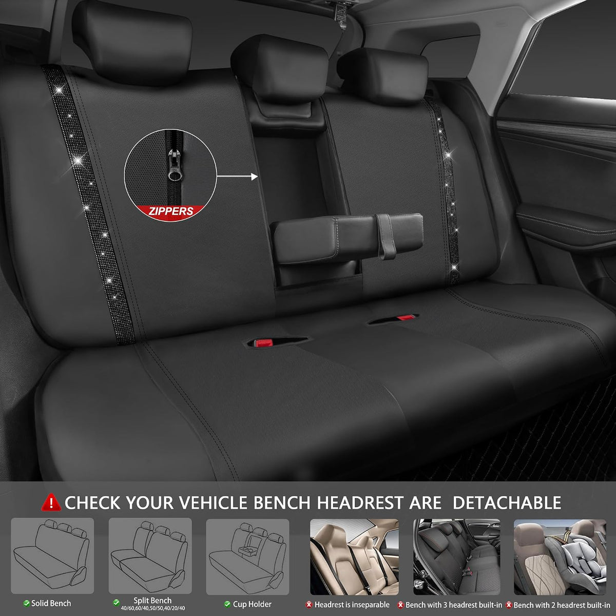 car pass leather bling diamond car seat covers, side view