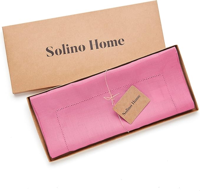 Solino Home Linen Table Runner 36 Inches - 100% Pure Linen Flamingo Pink Hems...
