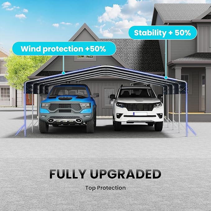 20x20' Heavy Duty Metal Carport – Sturdy Structure, All-Weather Protection - Image 6