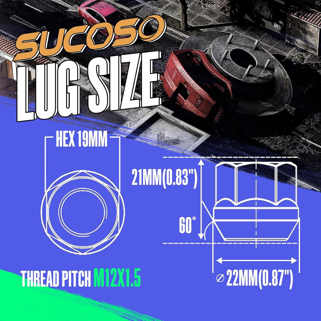 12mmx1.5 Zinc Aftermarket Wheel Lug Nuts, 20 Pcs M12x1.5 Open End Cone Seat Bulge Acorn One-Piece lugnuts 0.83”(21mm) Long 3/4”(19mm) Hex, Sliver