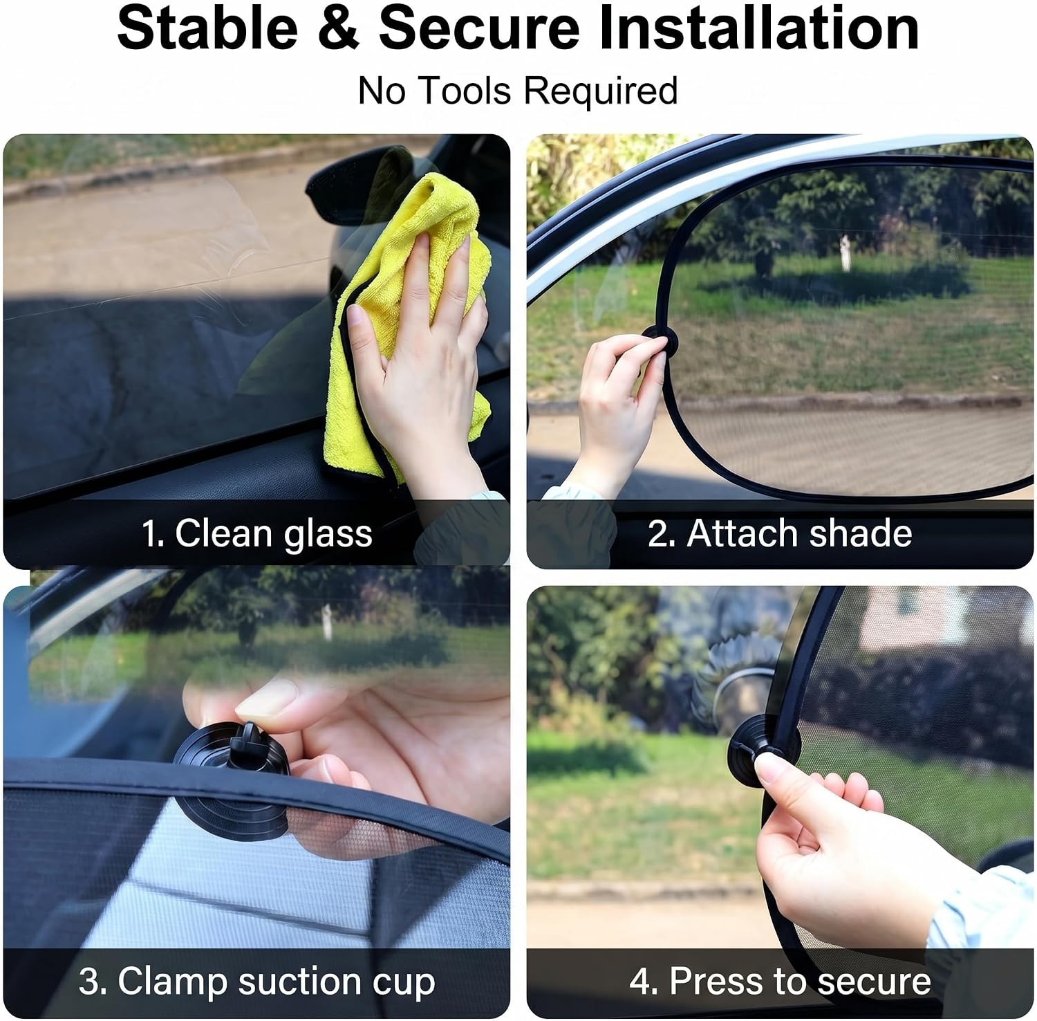 2 PCS Car Side Window Shades, Sun & Heat Blocking Shield for Baby, One-Way Gauze Mesh Privacy Protection Screen with Suction Cups, Universal Foldable Cover for Most Cars (Black)