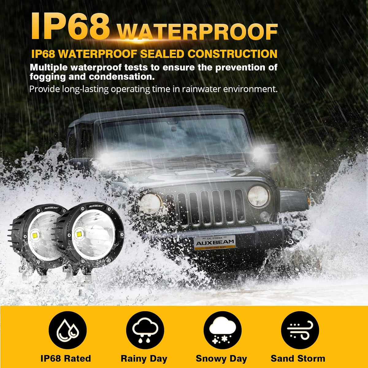 auxbeam c4 series 4 inch round led pod, side view