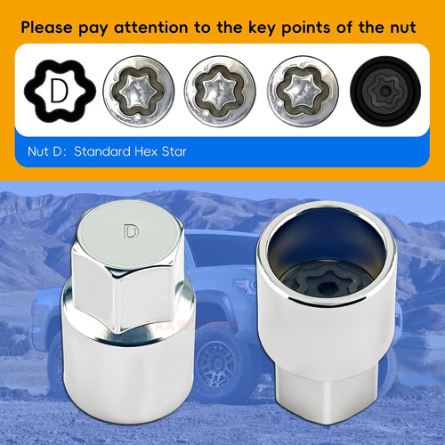 #D Compatible with Lexus Tacoma Toyota Wheel Lock Key D Tire Lock Key Tool | Replacement For Corolla Camry Highlander Rav4 Wheel Locking Nut Key D