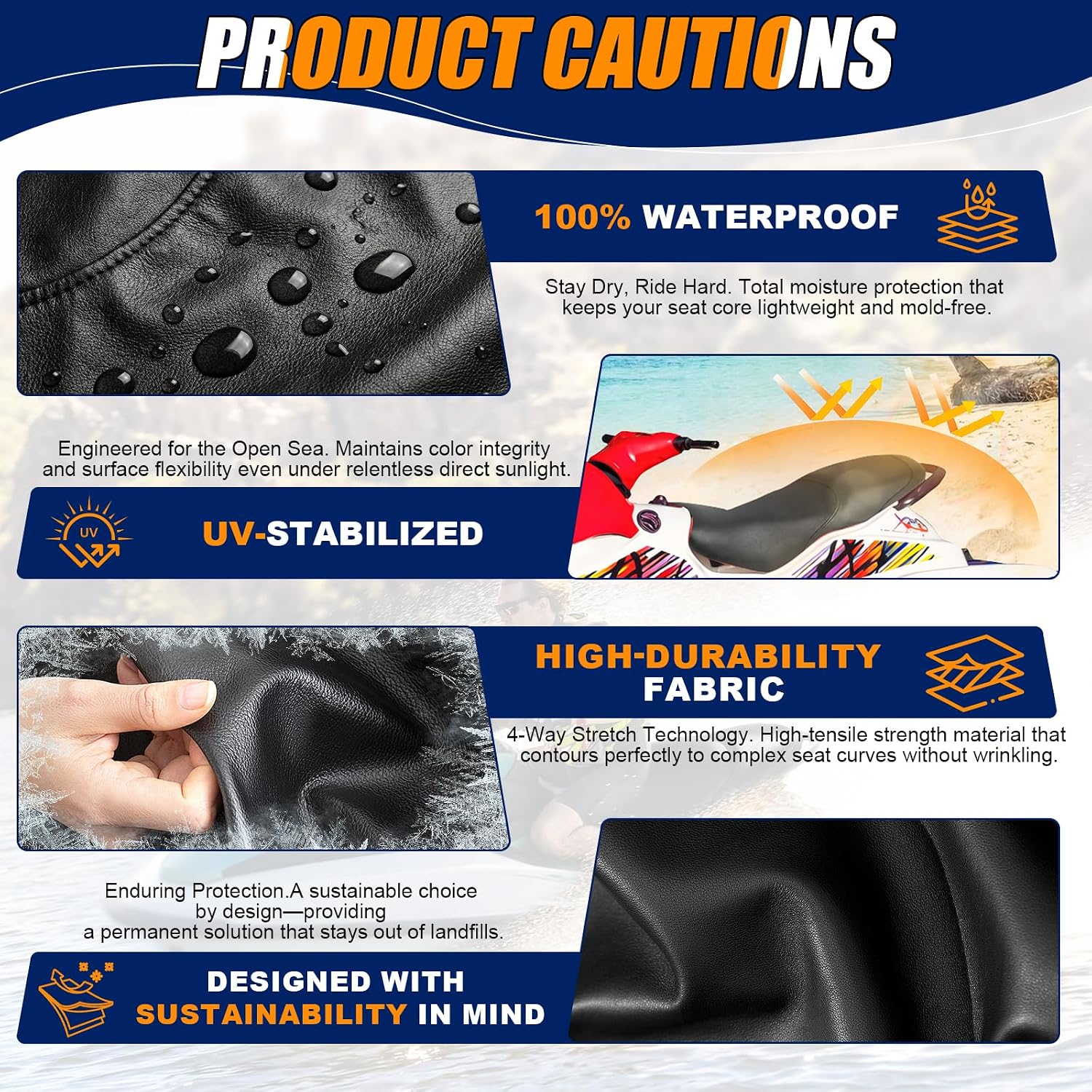 Seat Cover Replacement for 1996-2001 Seadoo GS/GSI/GSX LTD/RFI | 3-Layer Custom Fit Faux Leather: Waterproof, Filter Inner, Tough Base. Staple Install (Basic Setup Accessories Kit Included)