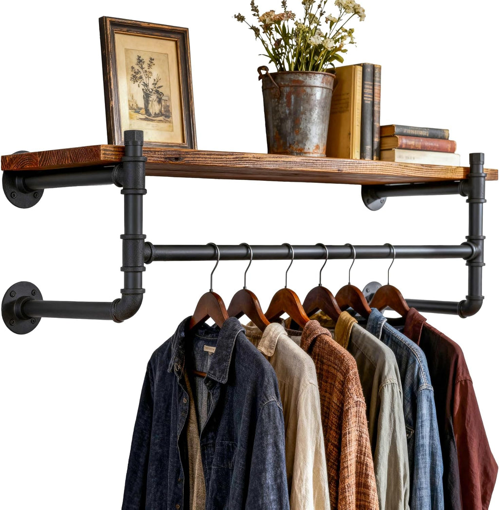 webi wall mounted clothes rack with shelf,30" industrial, main product view