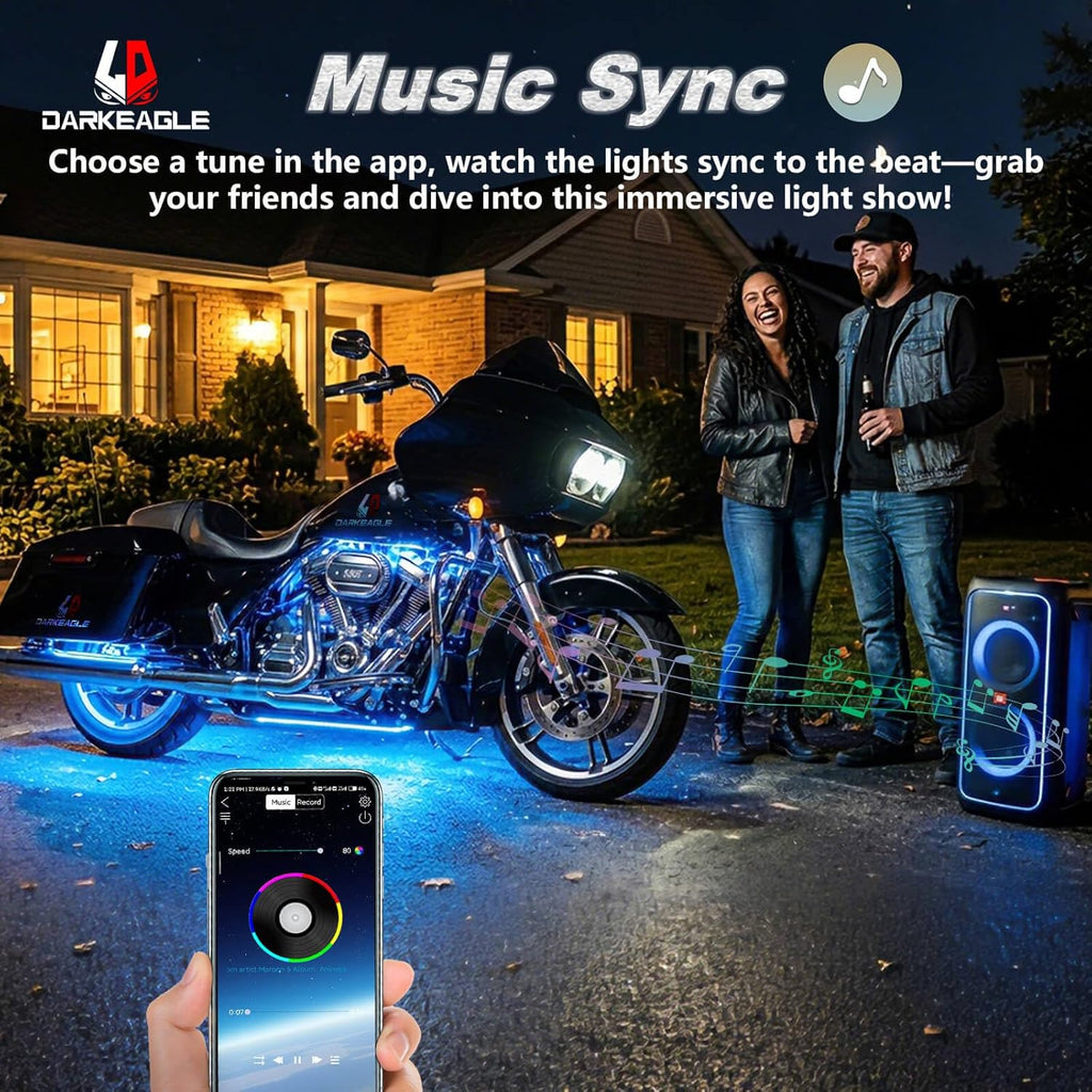 8PCS Motorcycle RGB LED Accent Lights with APP & RF Remote, Waterproof Frame & Engine Underglow Pods with Brake Turn Signal, 12V for Harley, Cruiser, Street, Sport Bike, Dirt Bike