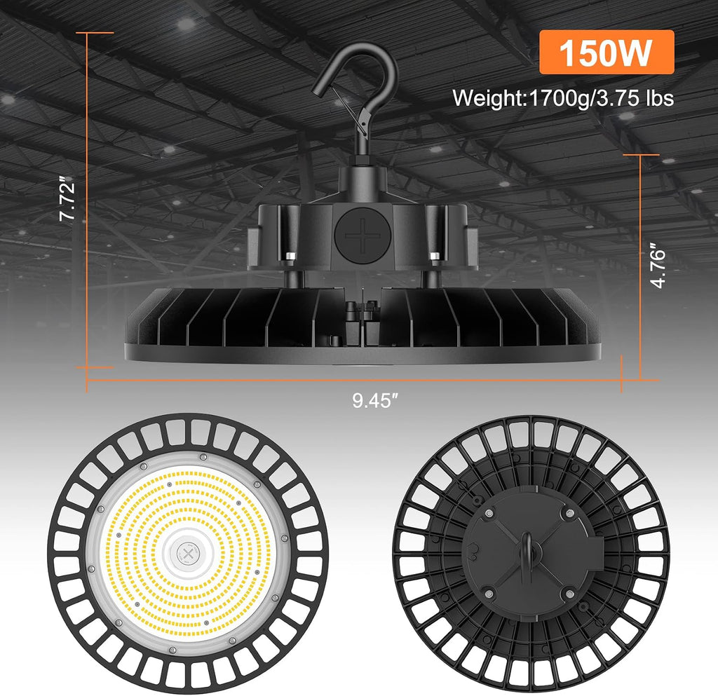 bbestled led high bay lights, 150w ufo high showing dimensions