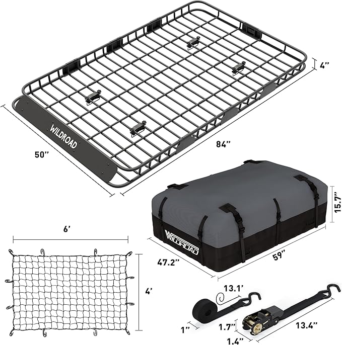 Wildroad Roof Rack Cargo Basket, Upgraded 4” Fence Wide Car Roof Basket Combo - Image 6