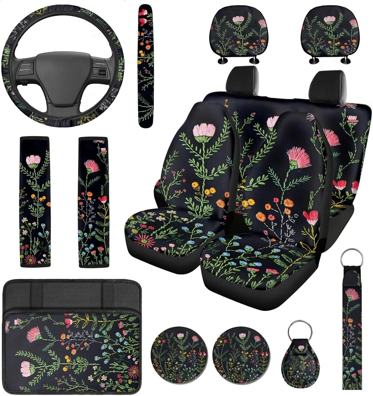 wildflower car seat covers full set with steering, main product view