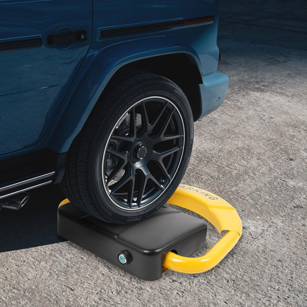Automatic Remote Control Parking Lock, Folding Parking Barrier with 98ft Wireless Range for Private Car Space, Alloy Steel Waterproof Ground Mount Security Lock for Residential Commercial Use