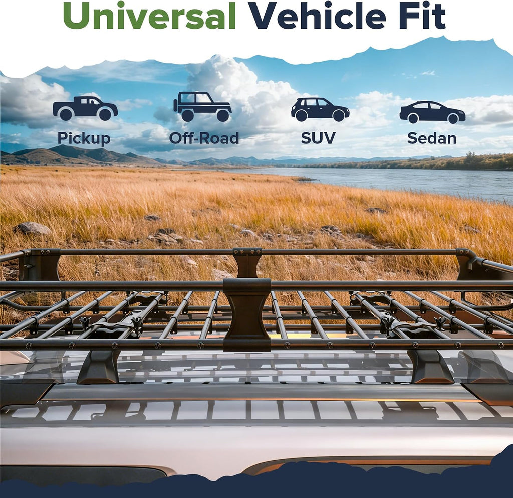 ARKSEN 2-in-1 Foldable Fairing Roof Rack Cargo Basket (Deflector & Flat Mode), 64" x 39" Heavy Duty Steel Rooftop Carrier, 250 lbs Max Load, Fits SUV Truck Pickup for Kayaks, Canoes & Luggage