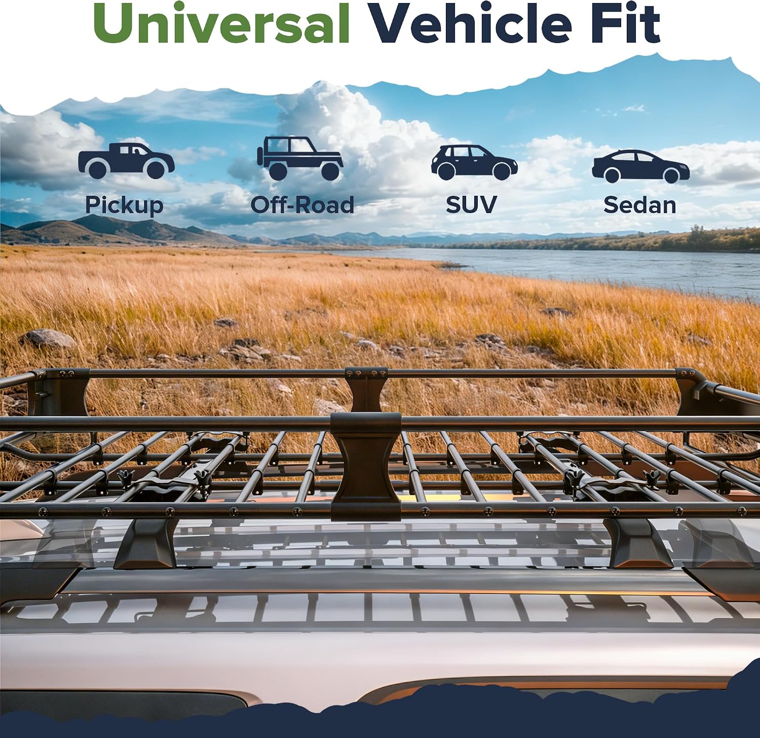 ARKSEN 2-in-1 Foldable Fairing Roof Rack Cargo Basket (Deflector & Flat Mode), 64" x 39" Heavy Duty Steel Rooftop Carrier, 250 lbs Max Load, Fits SUV Truck Pickup for Kayaks, Canoes & Luggage