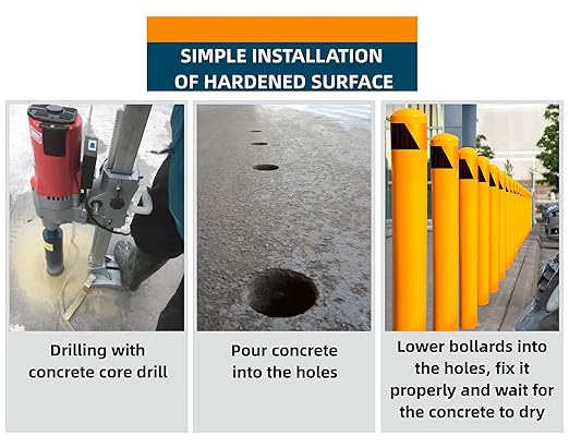 58" Pour in Place Steel Bollard Post, 4-1/2" OD Safety Bollard Yellow Powder - Image 5
