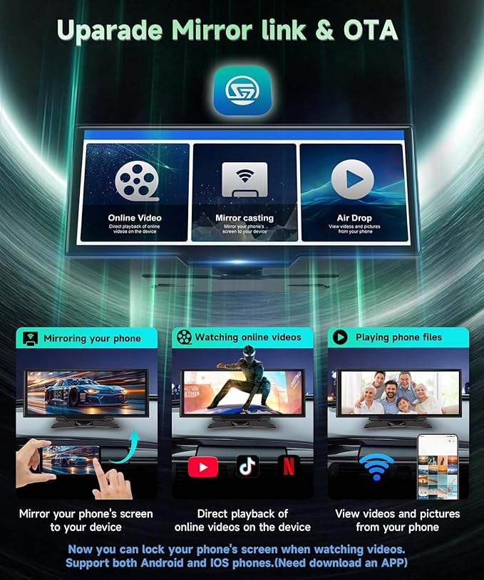 Carplay Screen for Car, 10.26 inch IPS Touch Screen Portable Wireless Car Stereo - Image 5