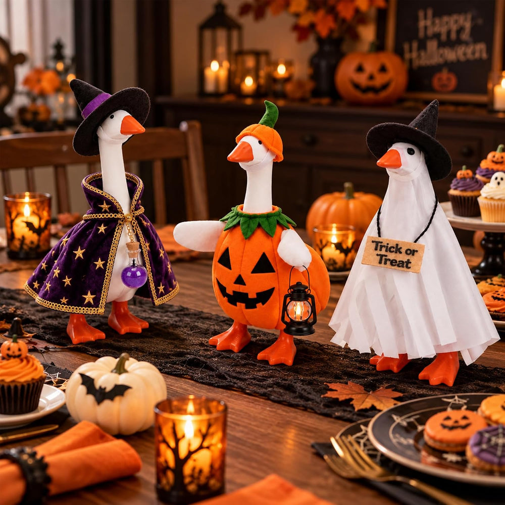 7 Inch Mini Desk Goose Statue with 6 Sets Halloween Outfits