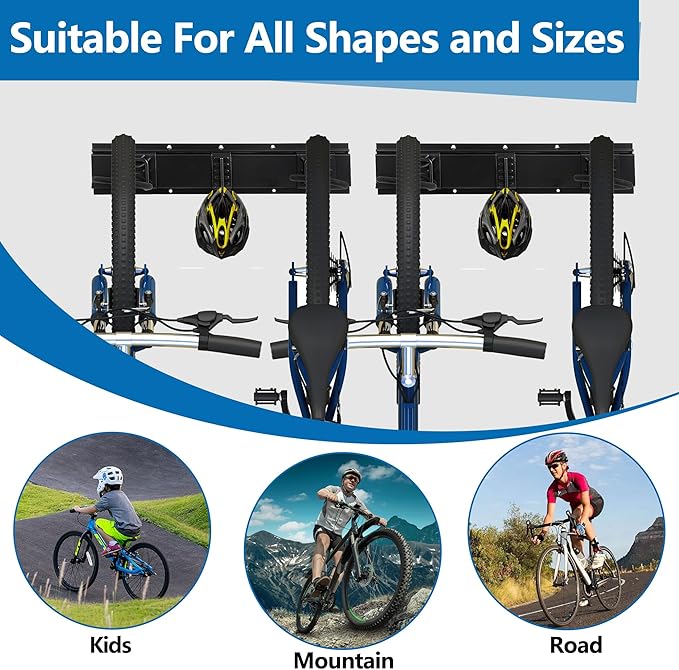 Sinoer Bike Storage Rack, Bike Storage Hanger, 4 Bikes + 3 Helmets Heavy Duty - Image 7