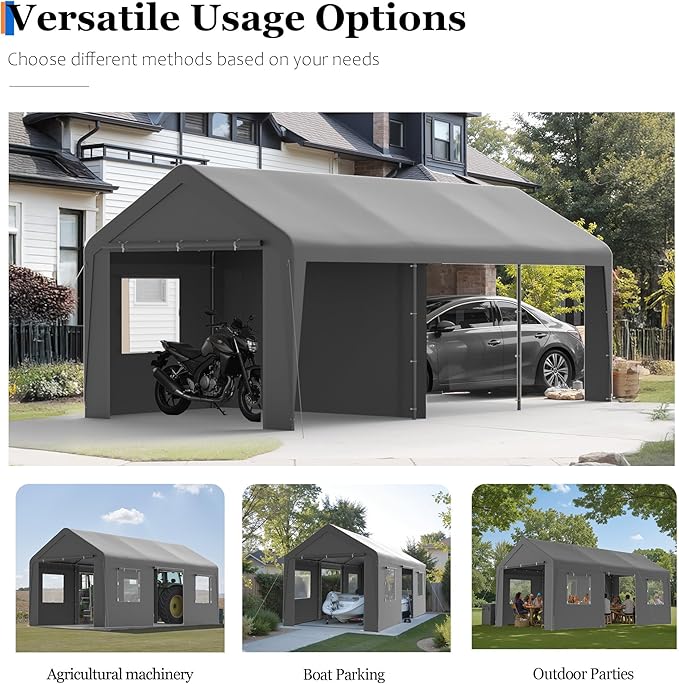 Carport, 13‘ x 20’ Heavy Duty Portable Garage All-Season Car Canopy w/Removable - Image 7