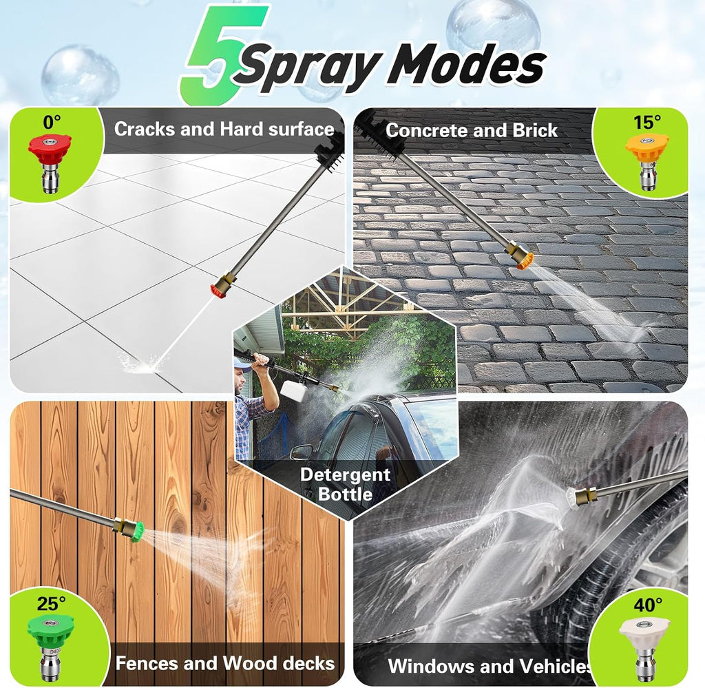KEPEAK 5000PSI Portable PowerWasher with 4 Quick Connect Nozzles, Foam Cannon, 52ft Hose Reel, for Cars Fences Driveways Patios