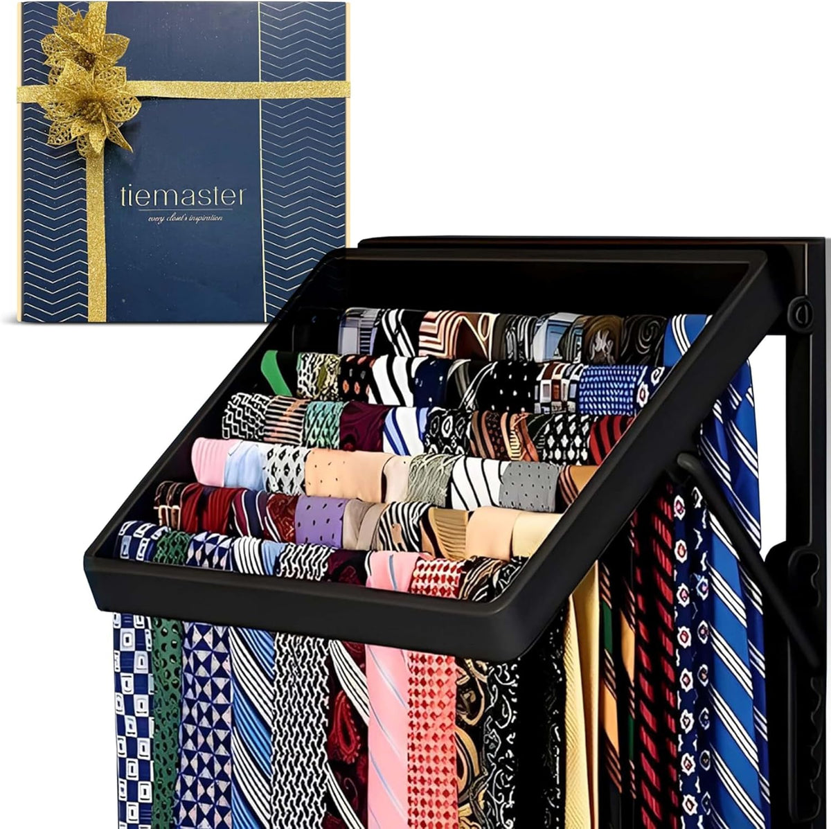 tiemaster wall mounted tie rack and scarf organizer, main product view