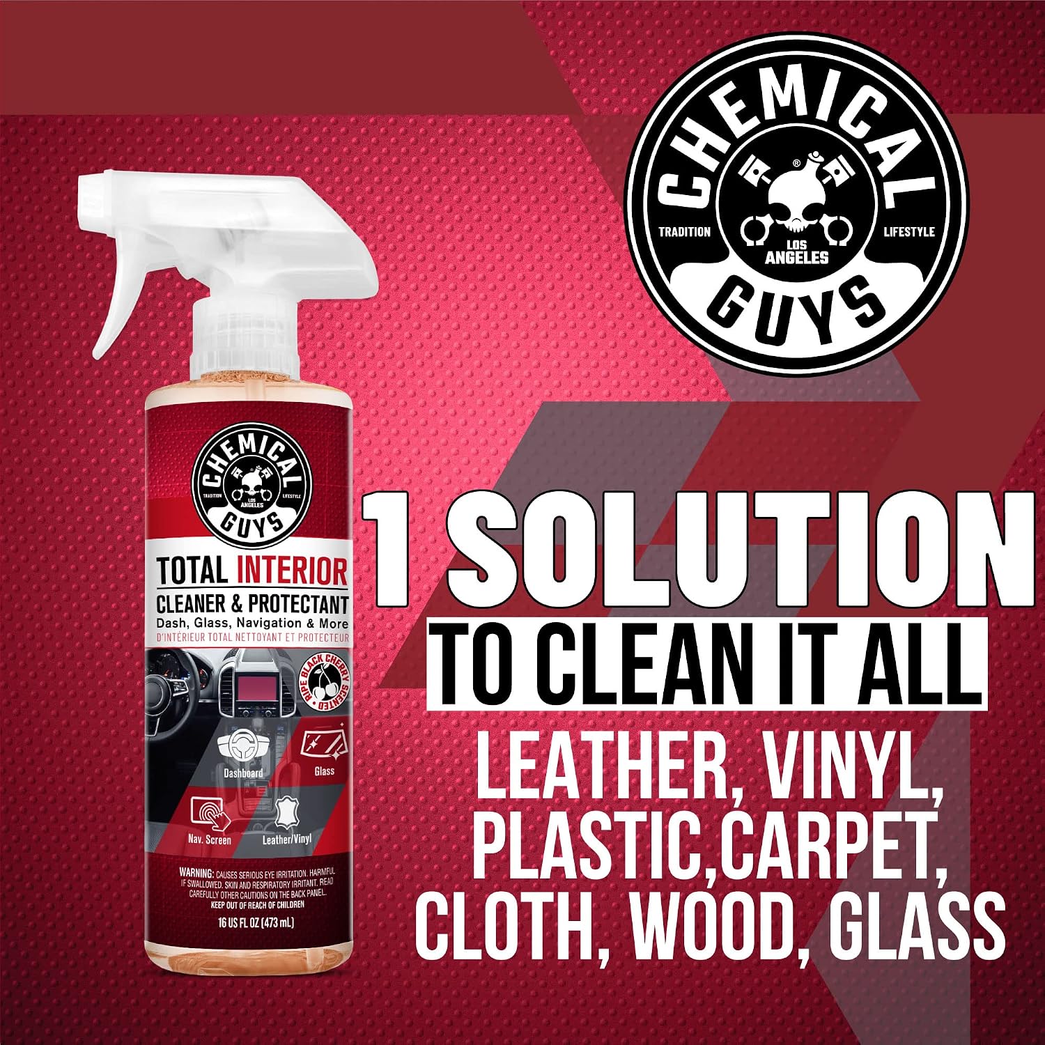 Chemical Guys Total Interior Cleaner & Protectant - Black Cherry, Car Cleaning Spray, Cleans and Protects Leather, Vinyl, Plastic, Rubber, and Glass, Safe for Trucks, SUVs, Jeeps, RVs & More - 16 oz