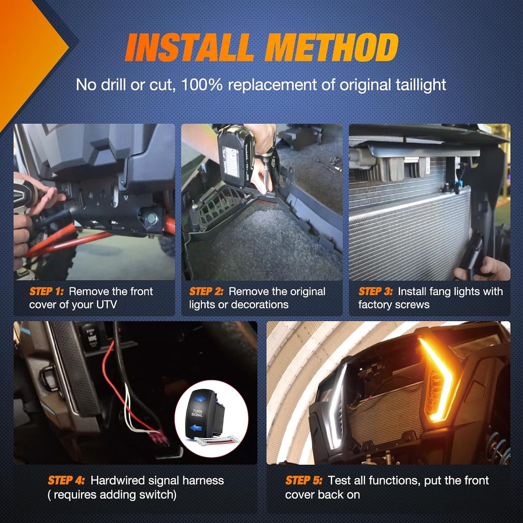 Nilight Turn Signal Fang Lights LED Accent Street Legal Front Signature Light Compatible with Polaris RZR XP 1000 Turbo Accessories 2019 2020 2021 2022 2023
