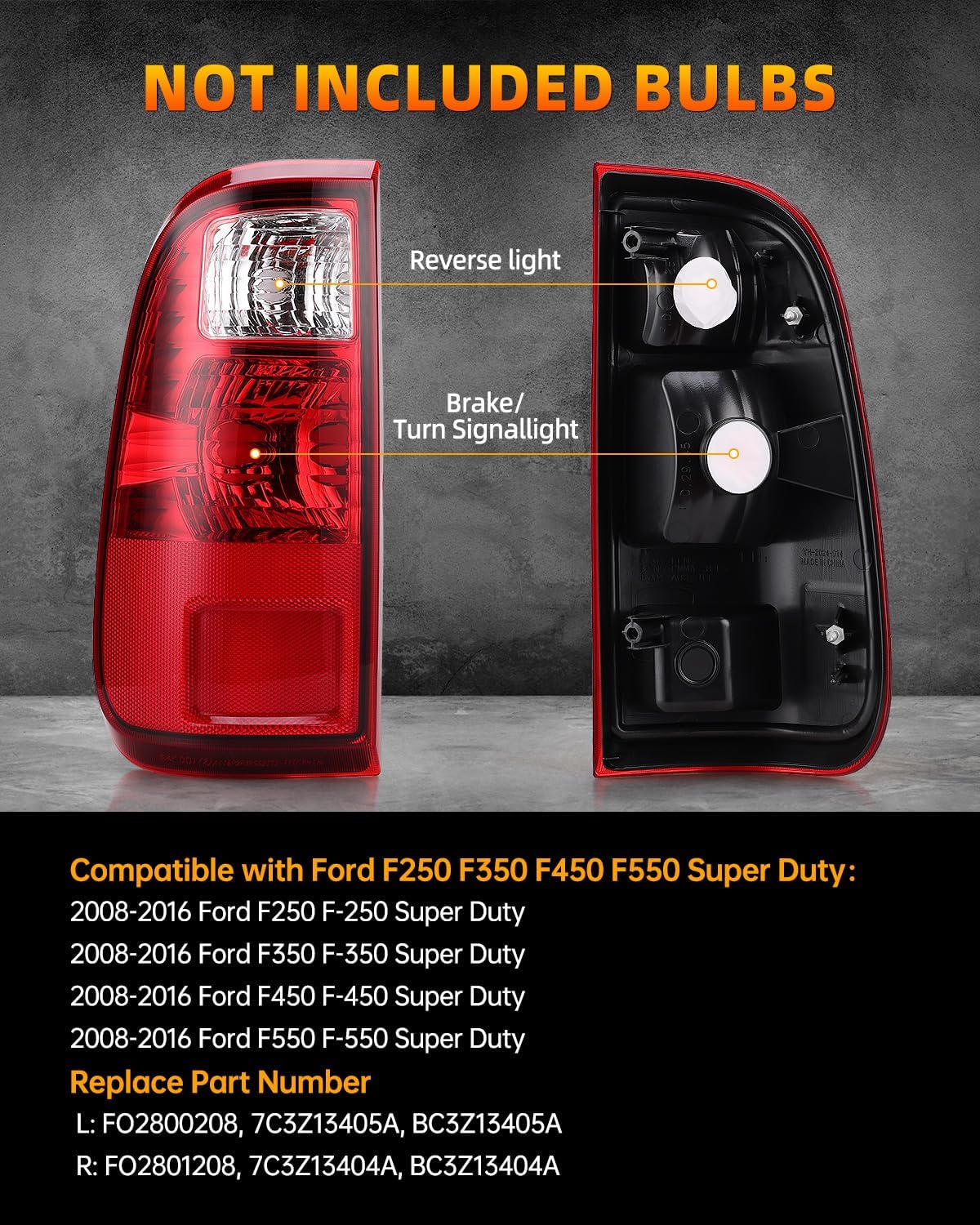 OKLPF Rear Brake Tail Light Compatible With 2008-2016 Ford F250 F350 F-250 F-350 F450 F550 Super Duty,Replace BC3Z13405A BC3Z13404A,Replacement Red Taillight Assembly,Driver and Passenger Side