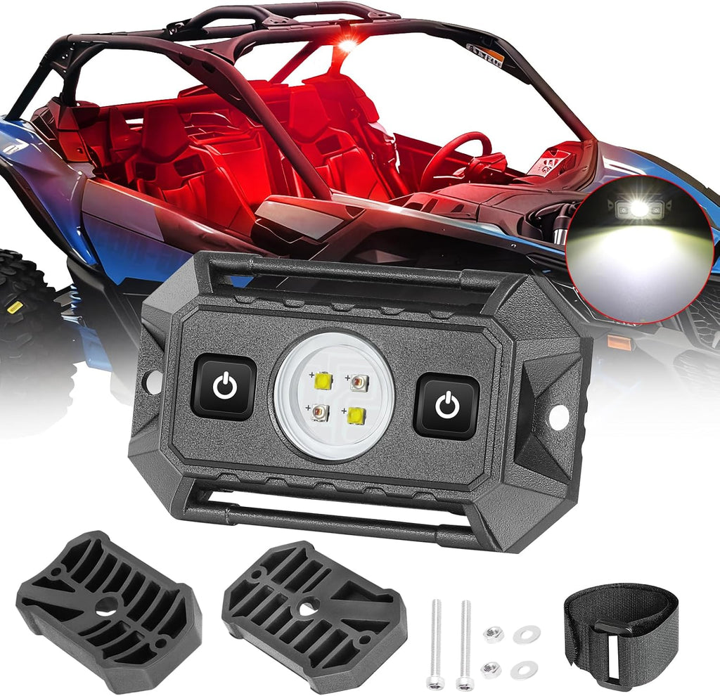 UTV LED Dome Light 12V with Switch, Upgrade IP68 Waterproof Aluminum Universal Interior Dome Truck Bed Lights for UTV ATV Polaris RZR Can-Am Kawasaki Yamaha SXS Truck Off Road - White/Red