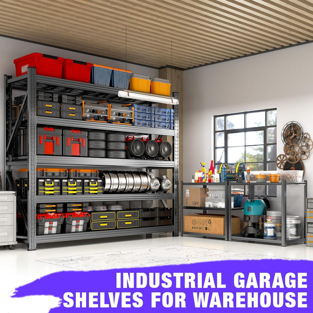 metal garage shelving unit, heavy duty 5-tier adjustable, front angle view