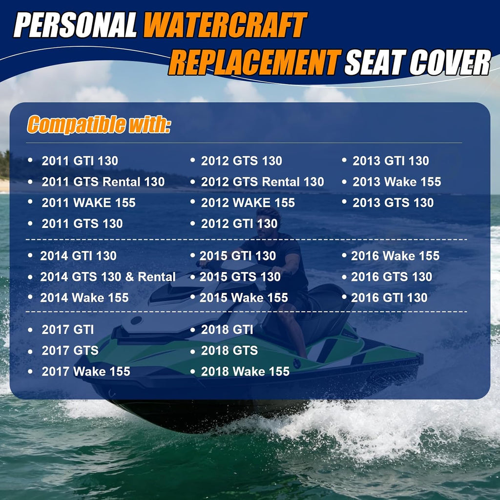 Seat Cover Replacement for 11-18 SeaDoo GTI/GTS/Wake 130/Rental/155 | 3-Layer Custom Fit Faux Leather: Waterproof, Filter Inner, Tough Base. Staple Install (Basic Setup Accessories Kit Included)
