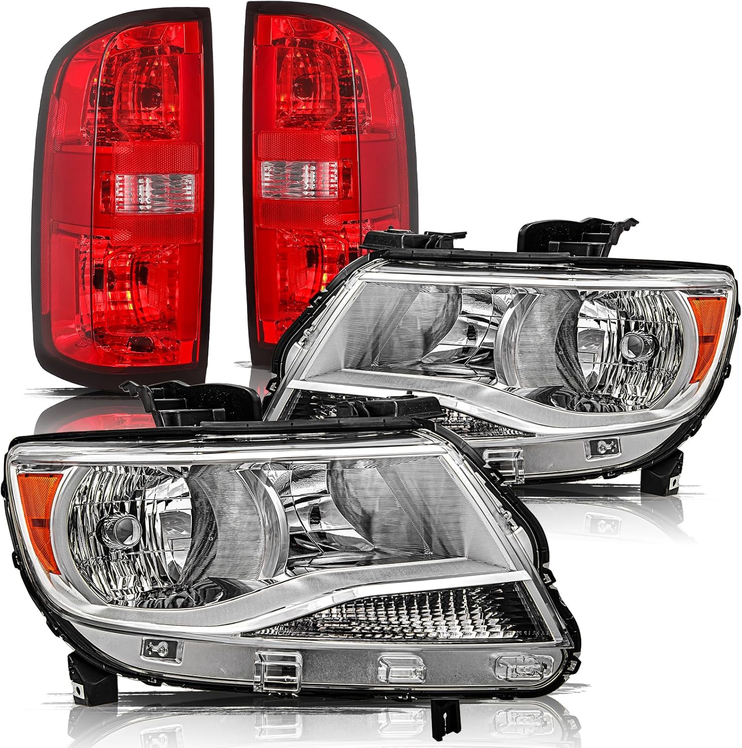 JSBOYAT Halogen Headlight & Taillight Assembly Fit for 2015-2022 Chevy Colorado 4-Door Extra Cab | Crew Cab Models Driver and Passenger Side, Chrome Housing & Amber Reflector