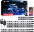 Nilight 8PCS Motorcycle RGB Led Light Kit Waterproof Multi Color Atmosphere Neon Accent APP and Remote Control Underbody Strips for Harley Davidson Honda Kawasaki Suzuki