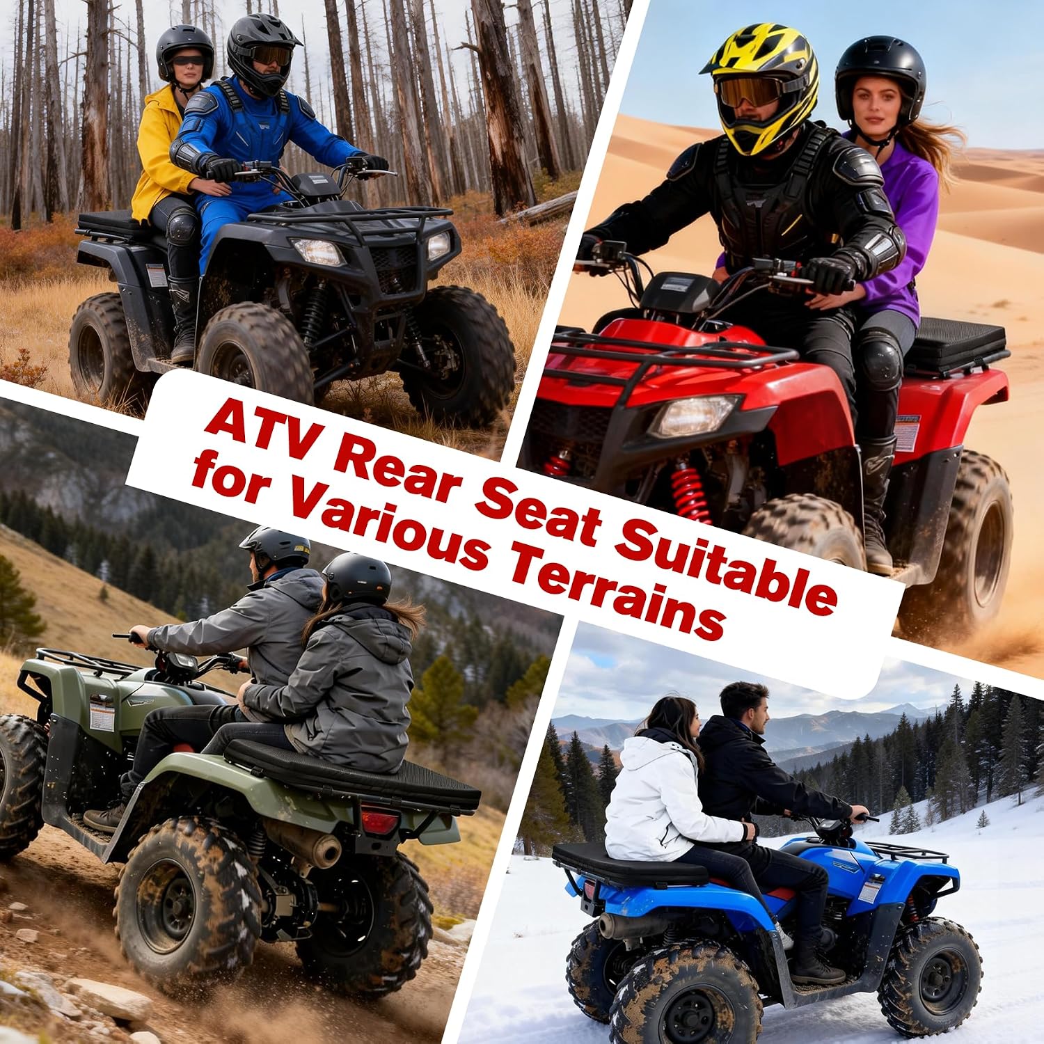 ATV Rack Pad Universal Water-Resistant Four Wheeler Rack Seat Cushion with Adjustable Straps for Passengers and Cargo, Black