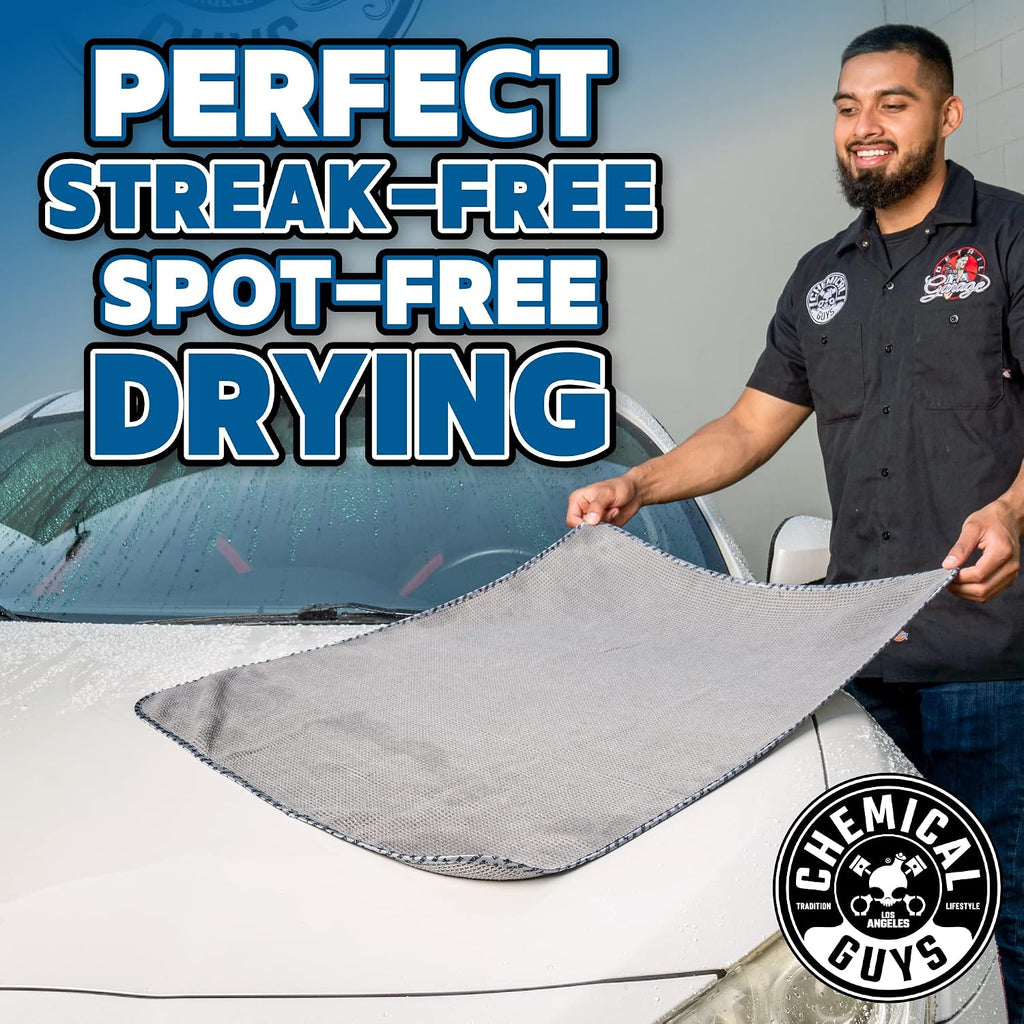 Chemical Guys Waffle Weave Gray Matter Microfiber Drying Towel - 25" x 36", Premium Blend Microfiber Towel with Soft-Banded Edging for Scratch-Free Car Drying, Ultra Absorbent