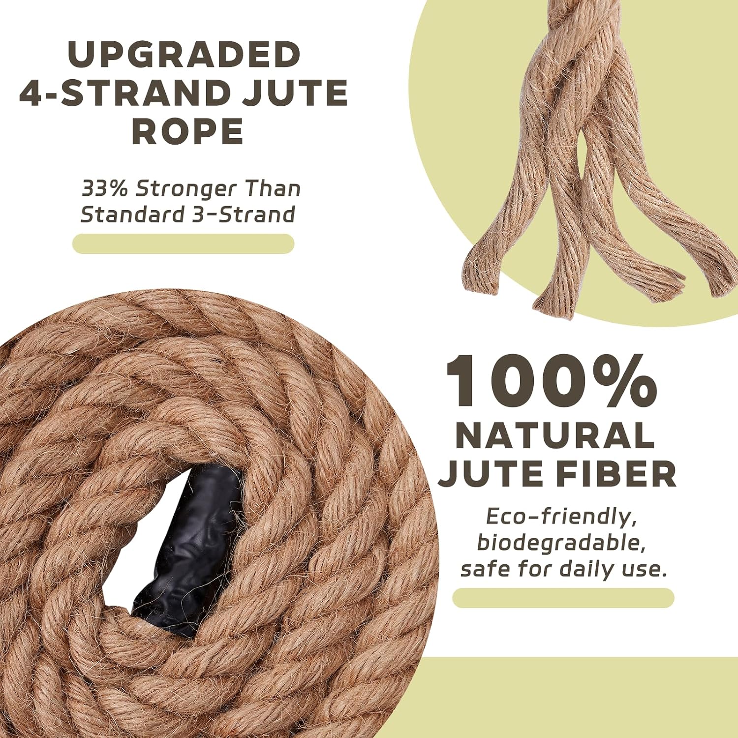 Natural Jute Rope 1 Inch × 25 Ft [Heavy Duty 4 Strands Twisted Manila] Hemp Rope for Swing Bed, Crafts, Railing, Tug of War, Landscaping, Gardening, Bundling, Hammock, Home Decorating