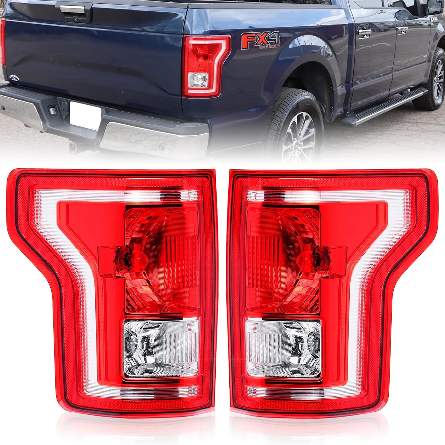 Boine Tail Light Compatible With 2015 2016 2017 Ford F150 F-150 Driver and Passenger Side Rear Light Brake Lamps - Bulb Included Replaces FL3Z-13405-A FL3Z-13404-A