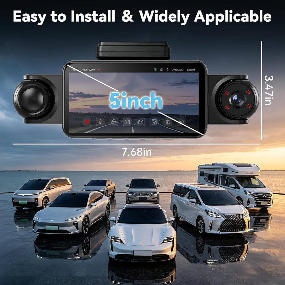 5'' Extra Large 4K Dash Cam Front Rear Left Right, 360° 4 Channel Das...