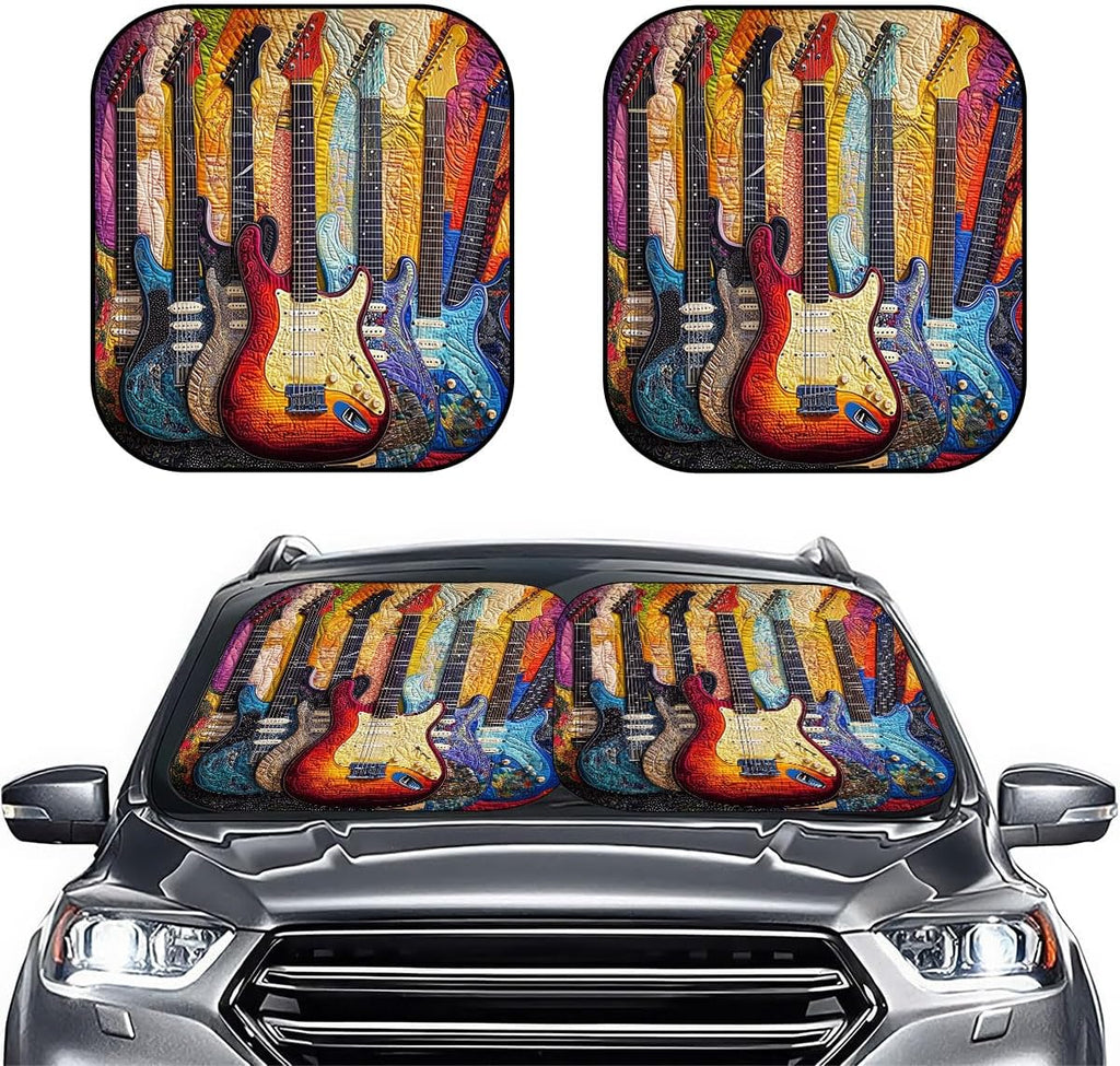 GENANY 2 Piece Colorful Guitar Windshield Sun Shade for SUV Truck (28x31 Inches), Sun Shade Windshield, Shades for Front Windows, Sunshade for Car Windshield, Spring Car Decor