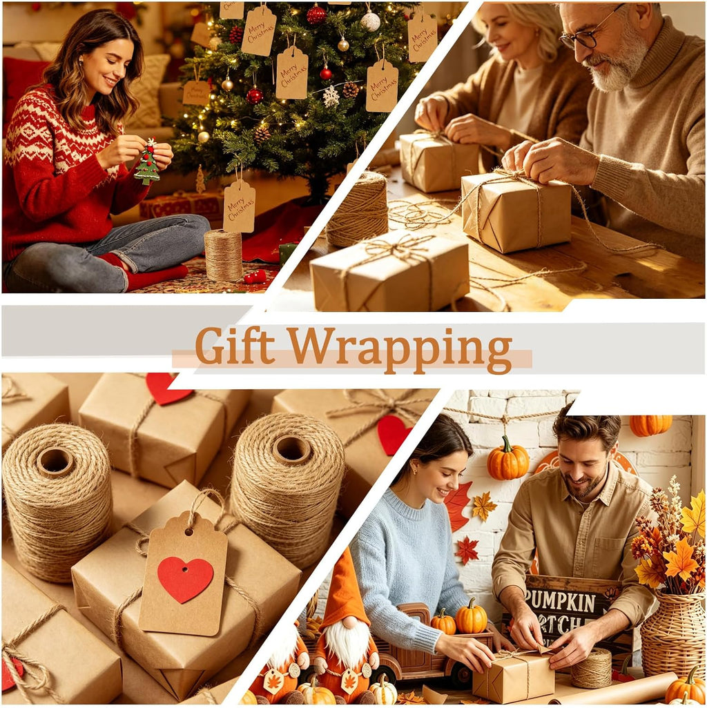 656 Feet Natural Jute Twine Kit 5-Pack, 2mm 3-Ply Premium Natural Fiber Sisal Hemp Jute Twine, Thin Rustic Craft String for Gift Wrapping, Gardening, DIY and Home Decor. Included Cutter, Clips & Tags