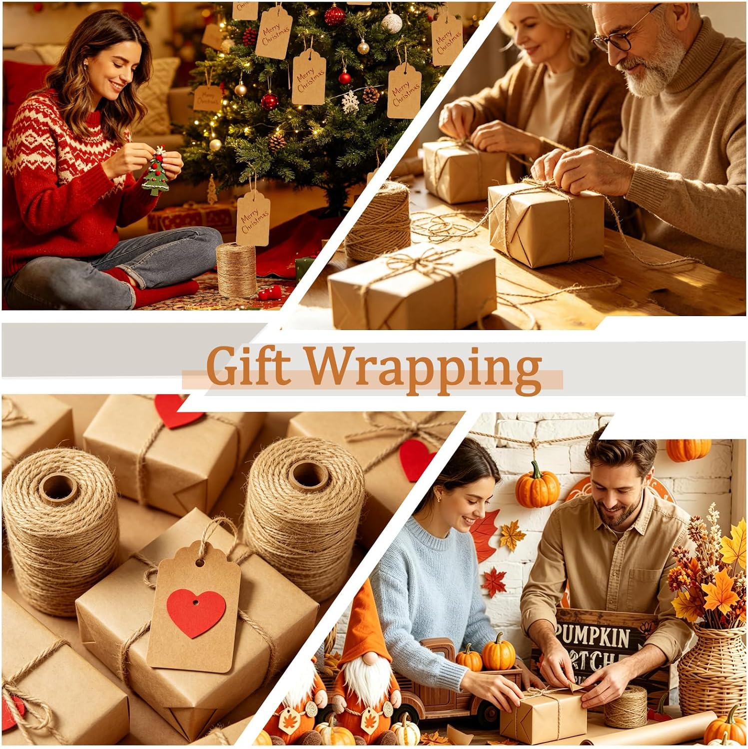 656 Feet Natural Jute Twine Kit 5-Pack, 2mm 3-Ply Premium Natural Fiber Sisal Hemp Jute Twine, Thin Rustic Craft String for Gift Wrapping, Gardening, DIY and Home Decor. Included Cutter, Clips & Tags
