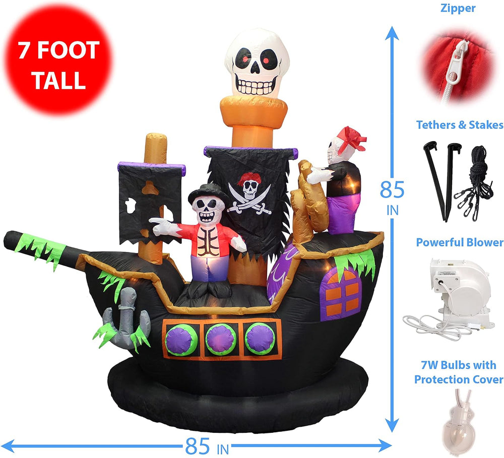 7 FT Halloween Inflatable Skeletons Ghosts on Pirate Ship