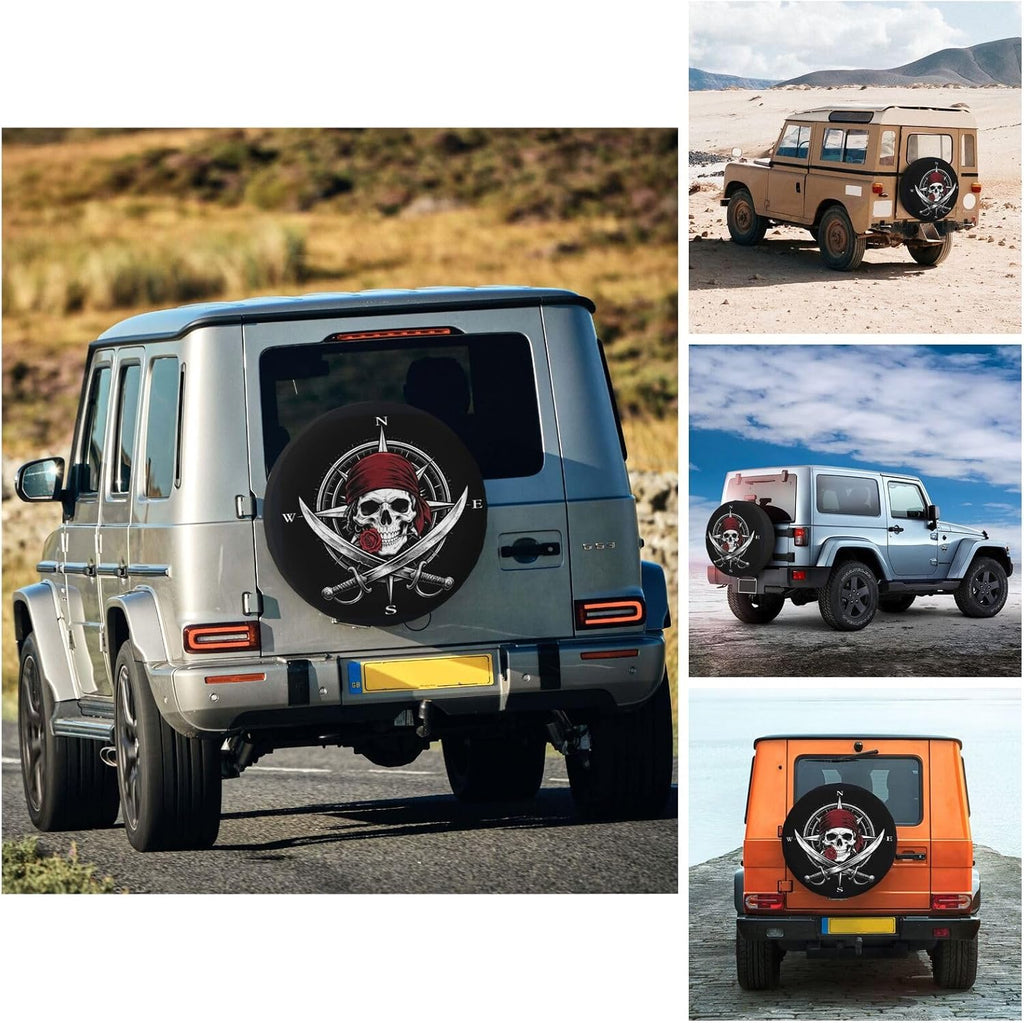 Pirate Skull Compass Spare Tire Cover Waterproof Wheel Cover 15 Inch Universal Fit for Jeep Trailer Rv SUV Truck Uv Protection Dustproof Tire Cover Outdoor Travel Camping Gift